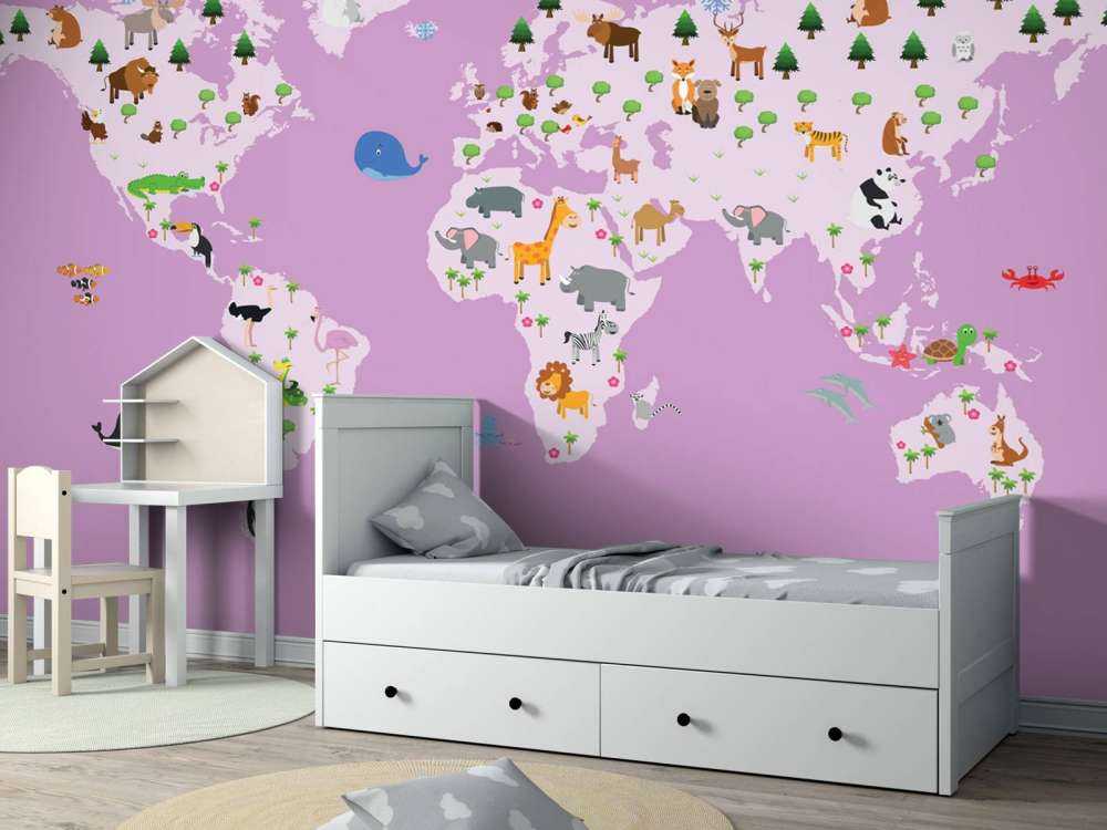 World map for children with pink background