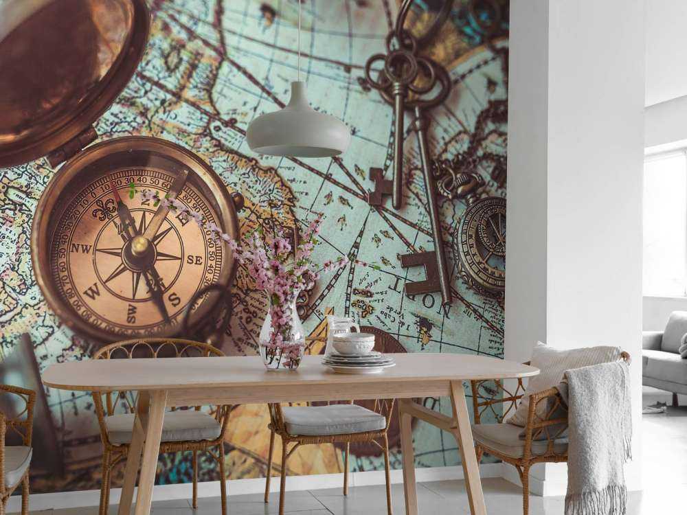 Vintage world map with compass