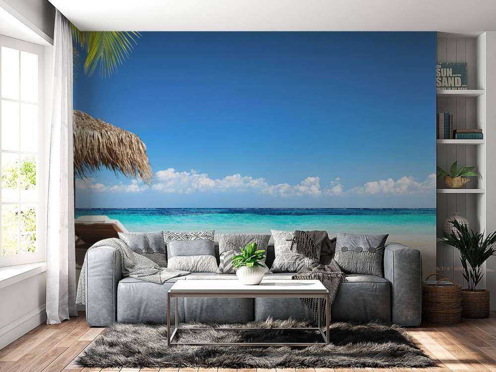 Chairs and parasol on tropical beach