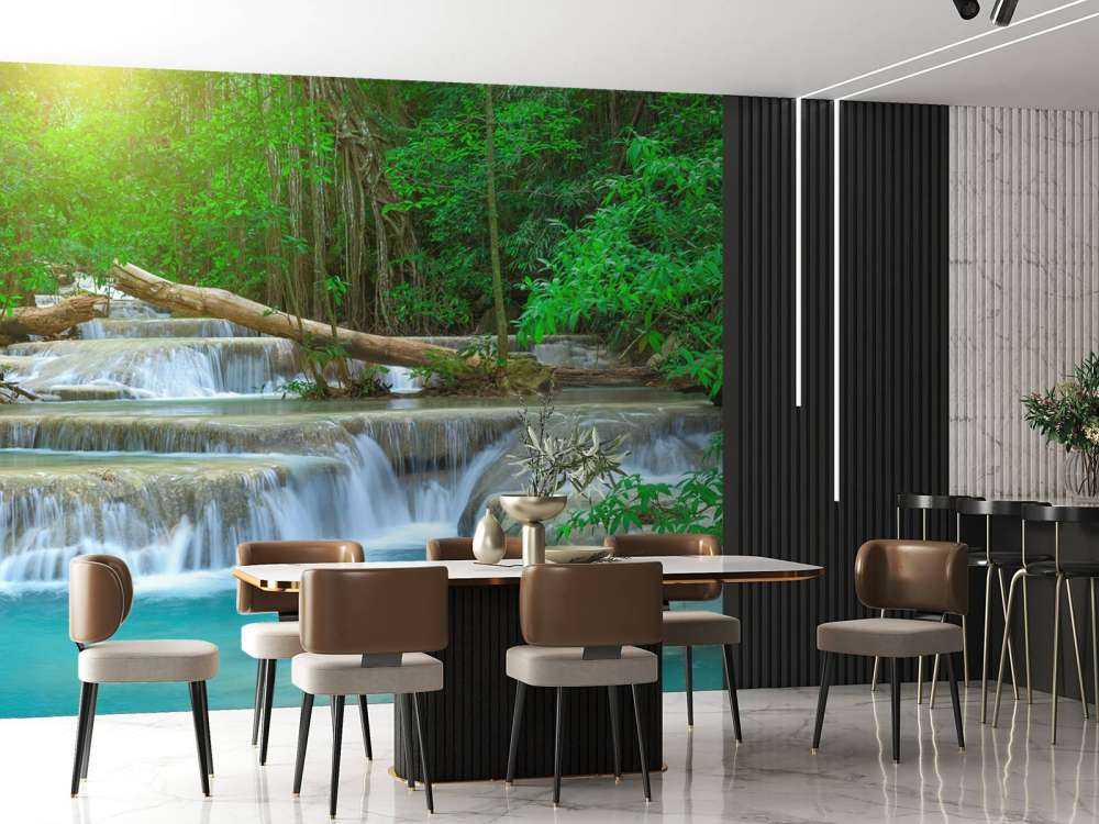 Wide waterfall in the forest