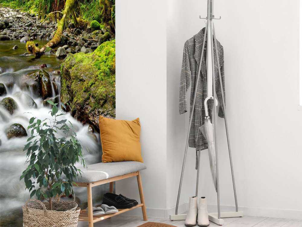 Green rock with river