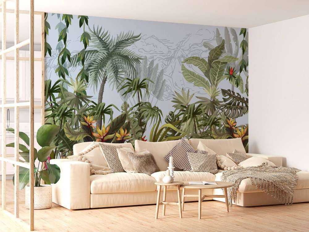 Jungle trees and flowers