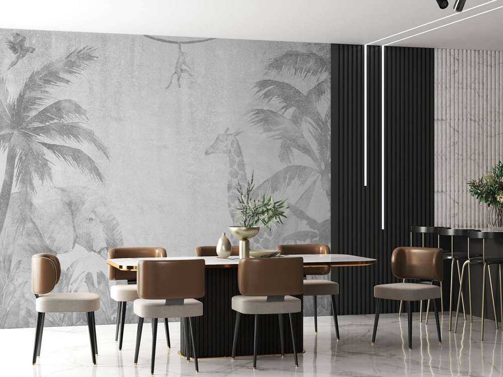 Cheerful jungle animals on concrete