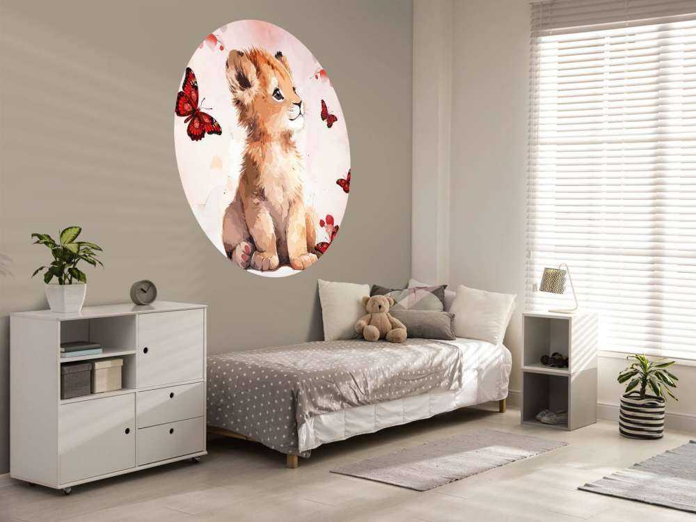 Dreamy lion cub and butterflies