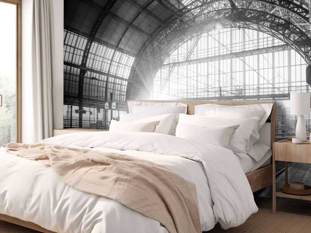 Sunrise on a station in black and white