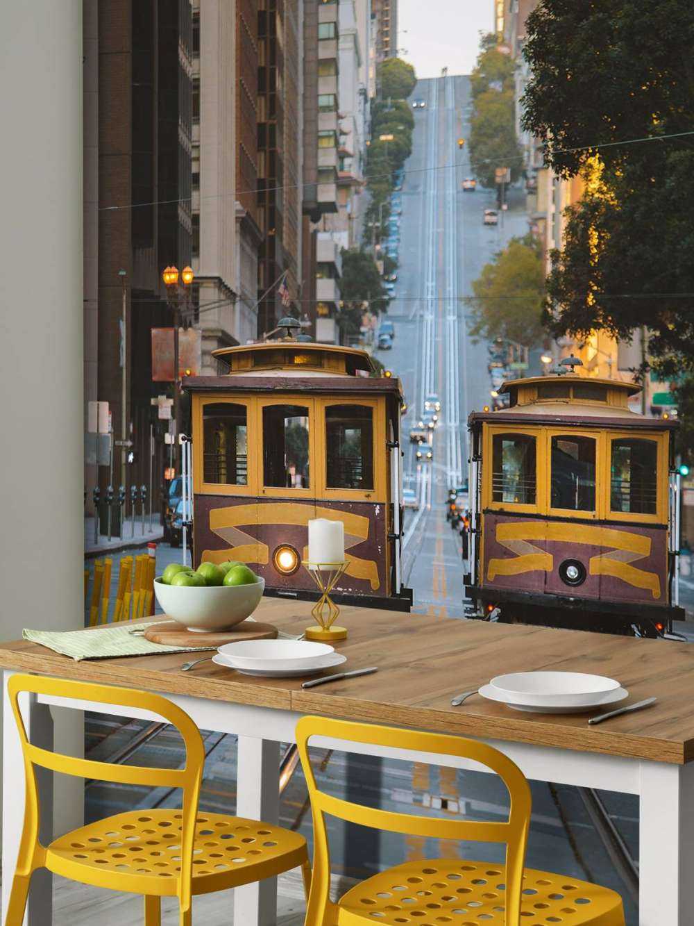 Yellow trams in San Francisco USA