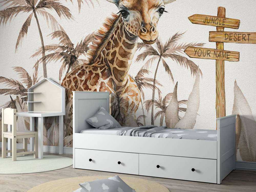 Baby giraffe in the jungle taupe