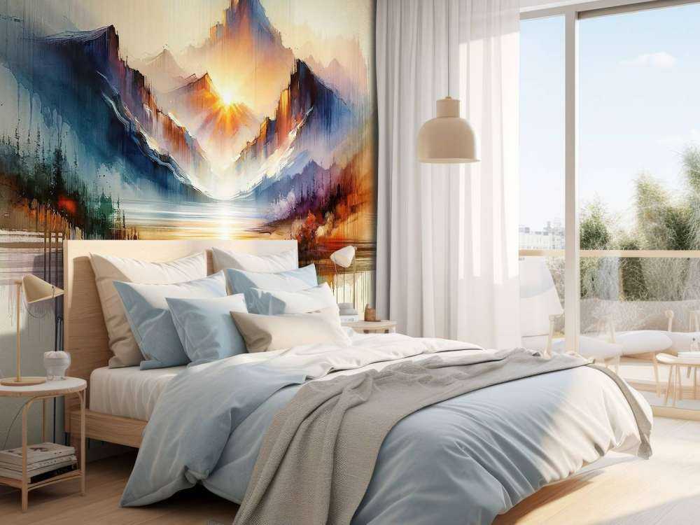 Watercolor Abstract Mountains Landscape