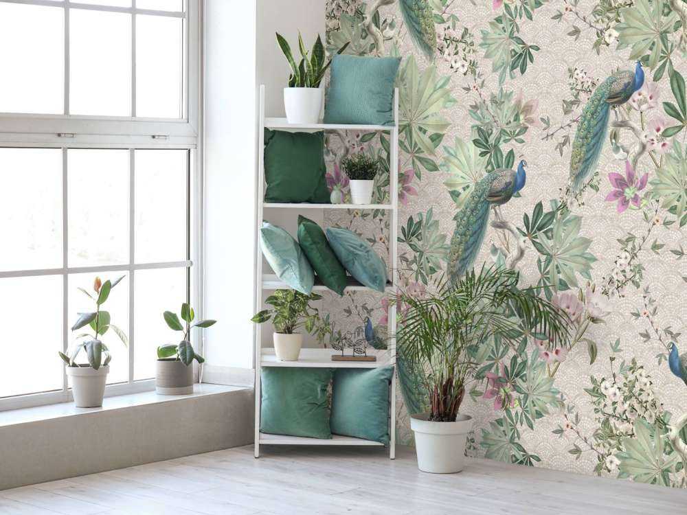 Vintage garden peacocks - cream