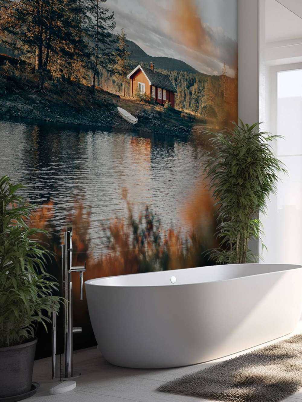 Red house by the lake