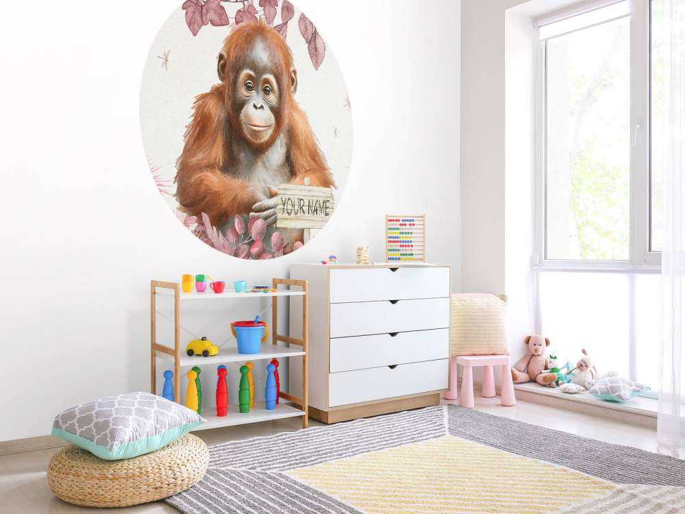 Young orangutan in the jungle pink