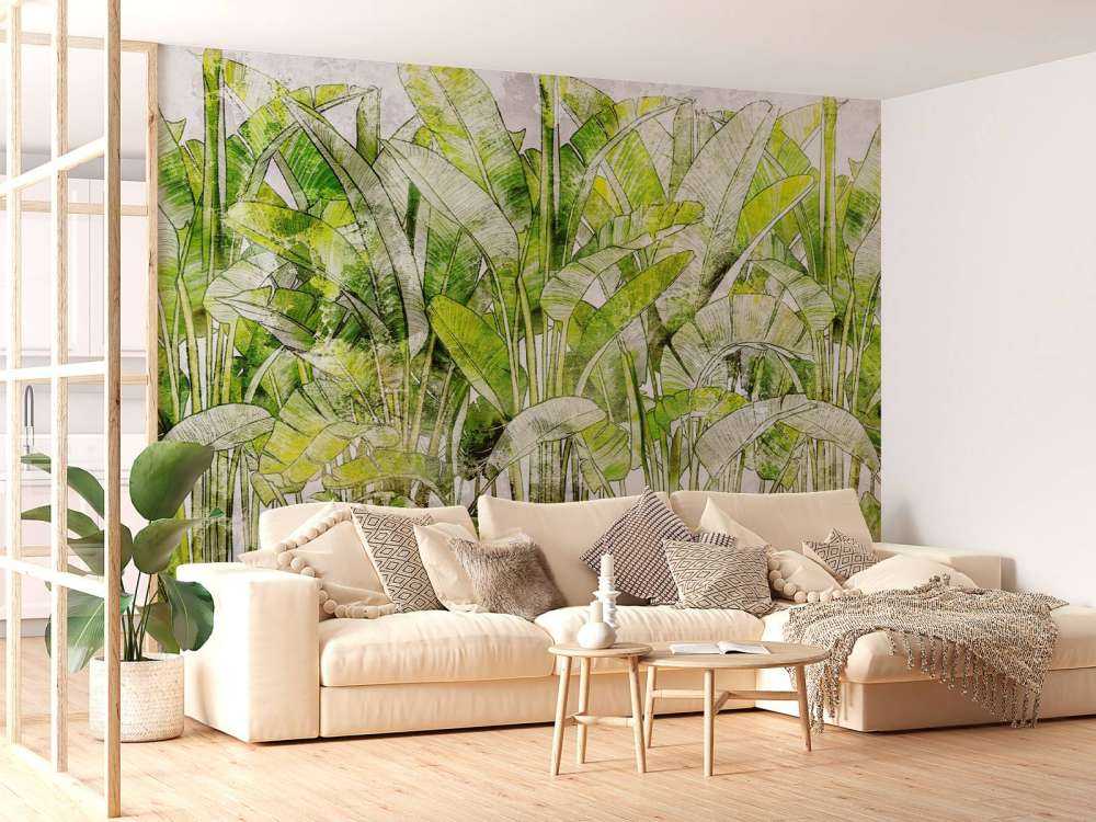Large drawn palm leaves