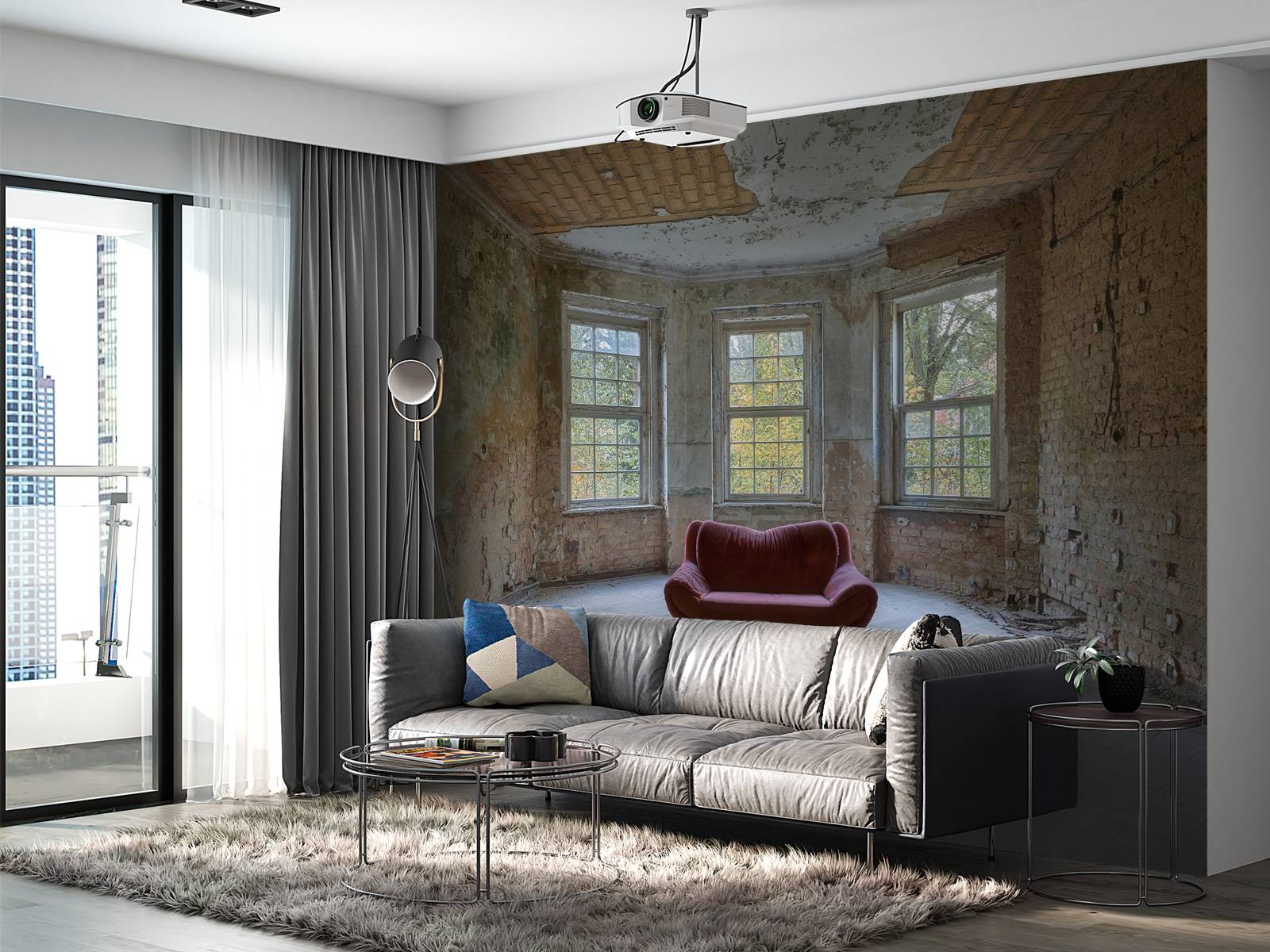 Sofa in abandoned room