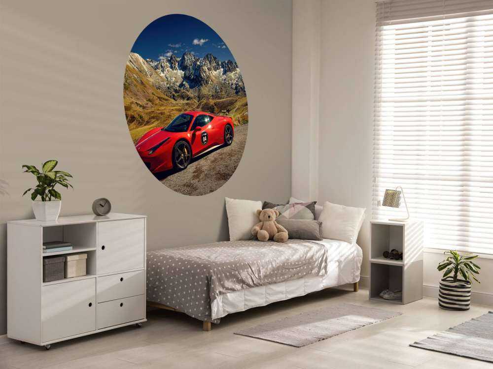 Ferrari 458 with the mountain peaks