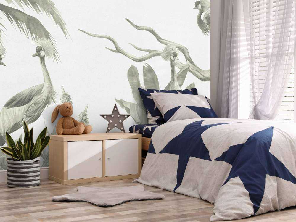 Jungle with cranes in green