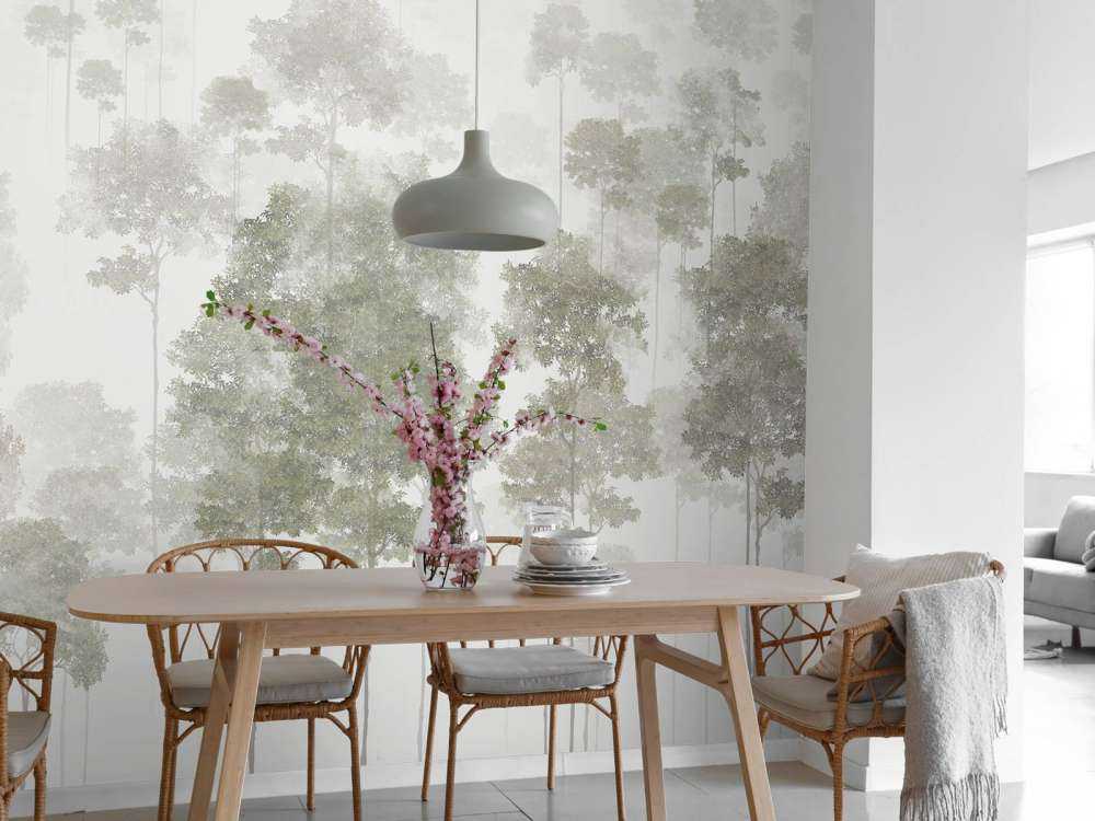 Drawn forest in the mist