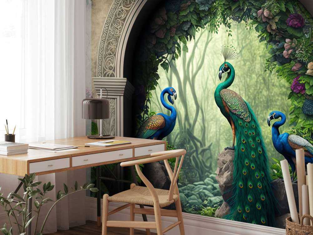 Peacock Trio in Secret Garden