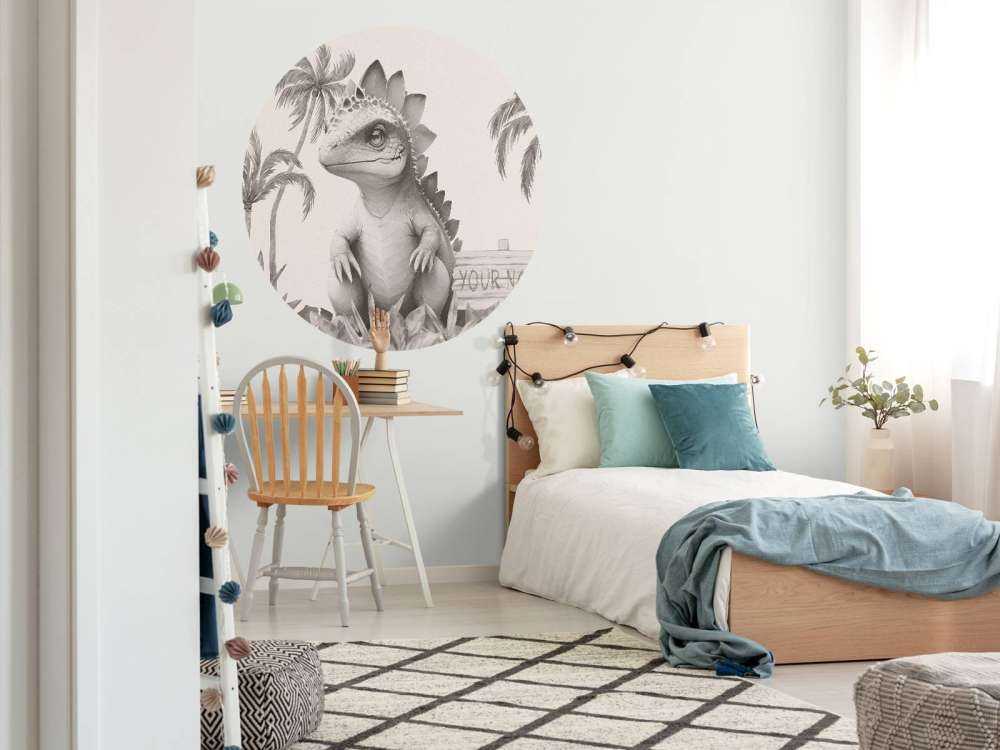 Baby stegosaurus in the beige jungle