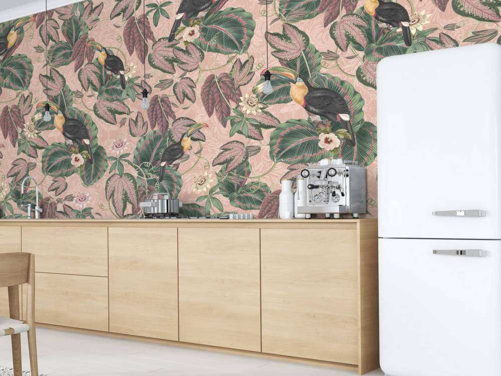 Tropical Jungle birds & toucans - pink