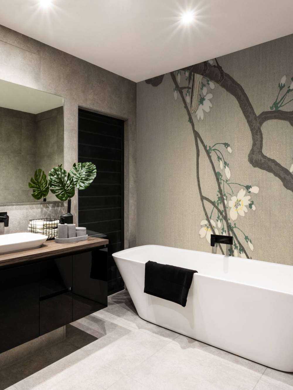 Great tits on blossom branch