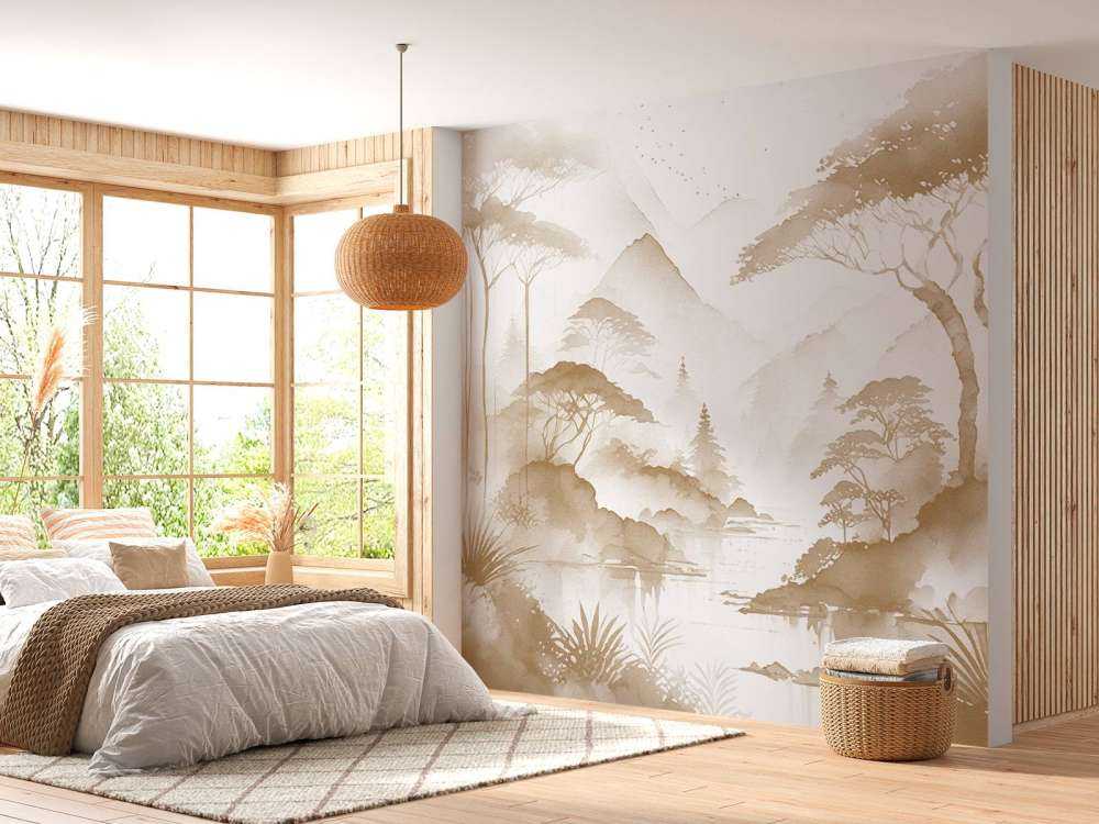 Mountain Lake in Misty Ink, taupe