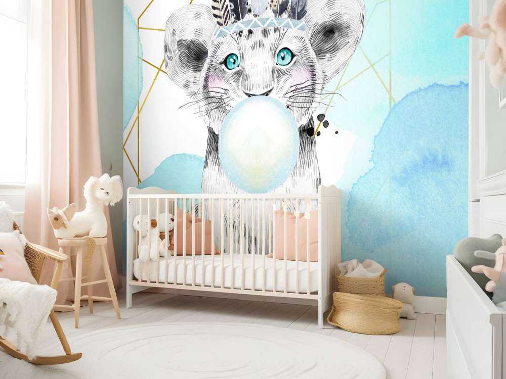 Indian lion cub with bubble gum bell