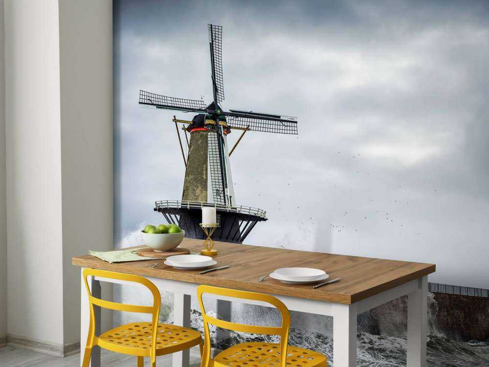 Mill with storm waves