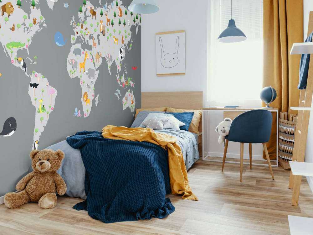 World map for children with grey background