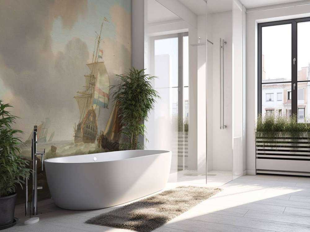 Rocky sea with ships