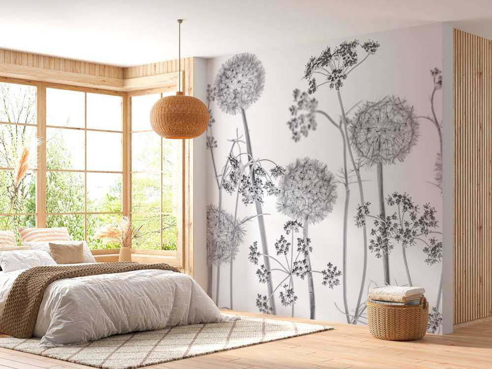 Meadow flowers in black and white