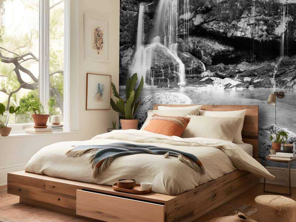 Waterfall over a stone wall 