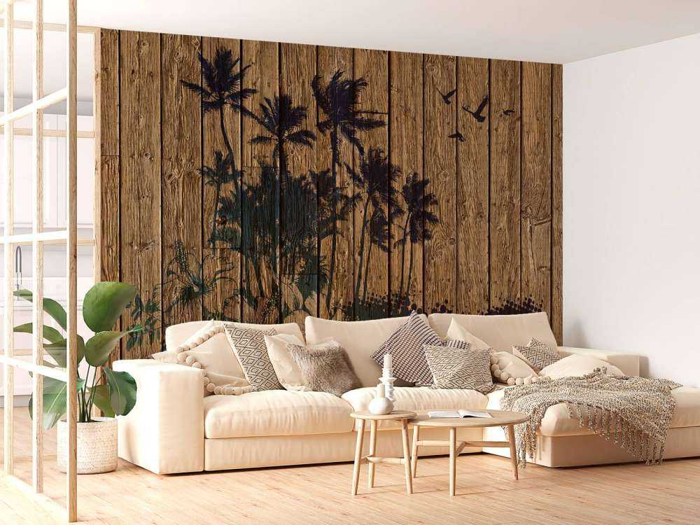 Palm trees on wood