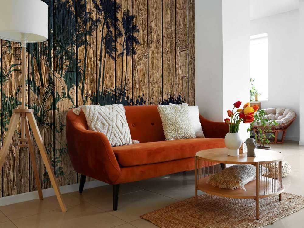 Palm trees on wood