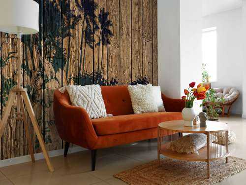 Palm trees on wood