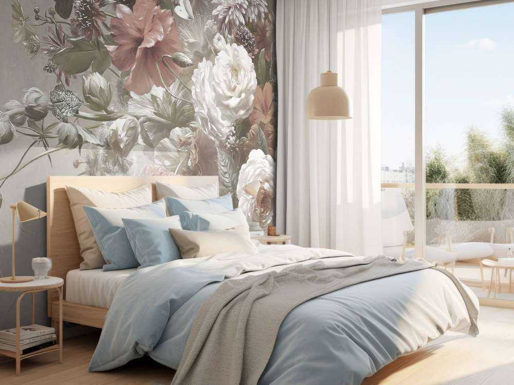 Big bouquet with poppies cream