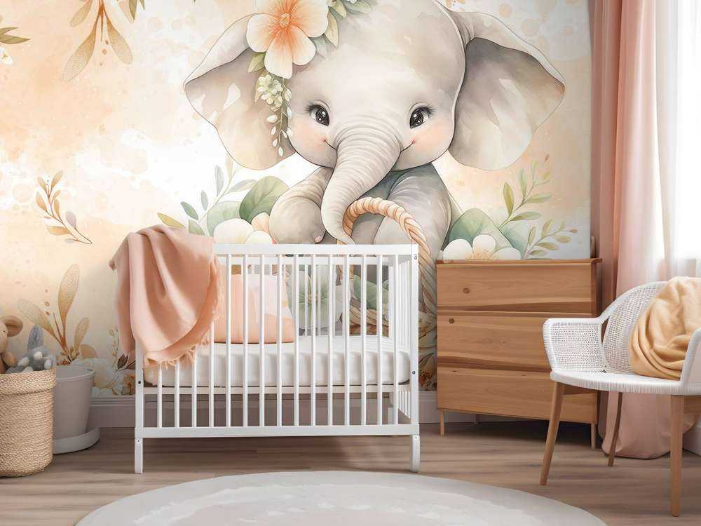 Cute elephant in flower basket