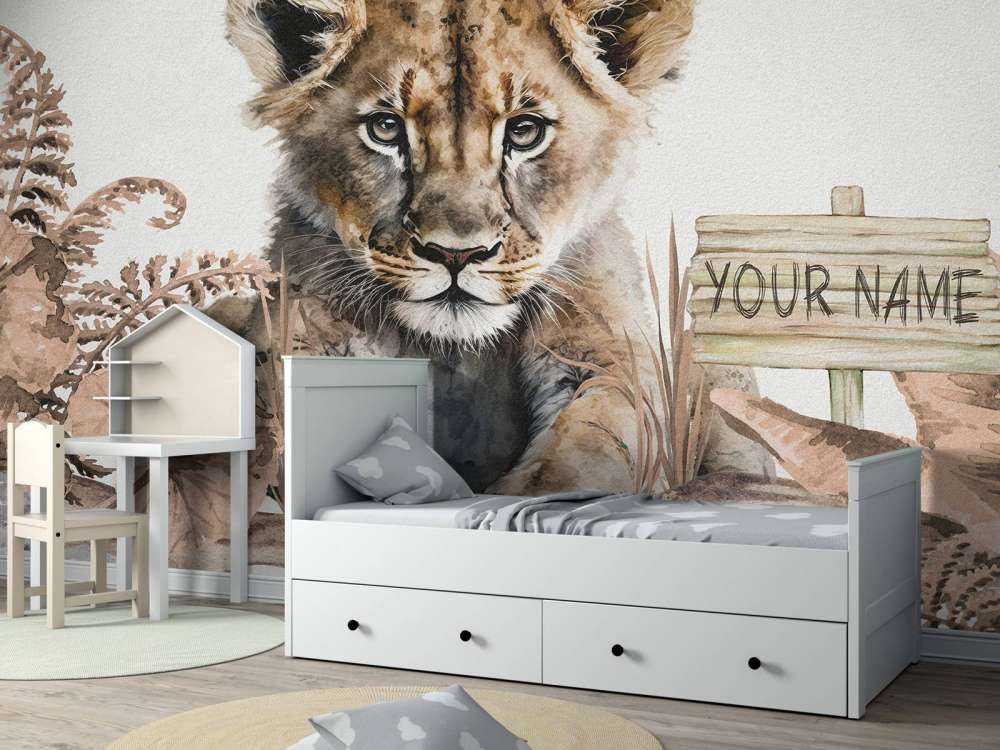 Baby lion in the jungle taupe