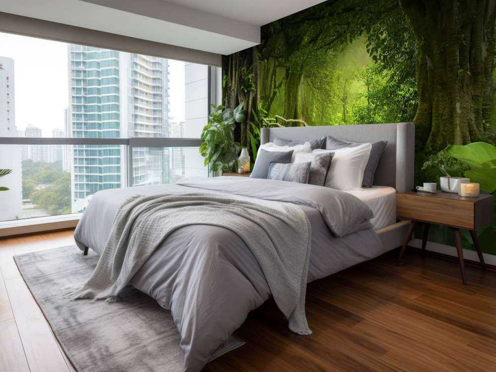 Wooden bridge through a green jungle