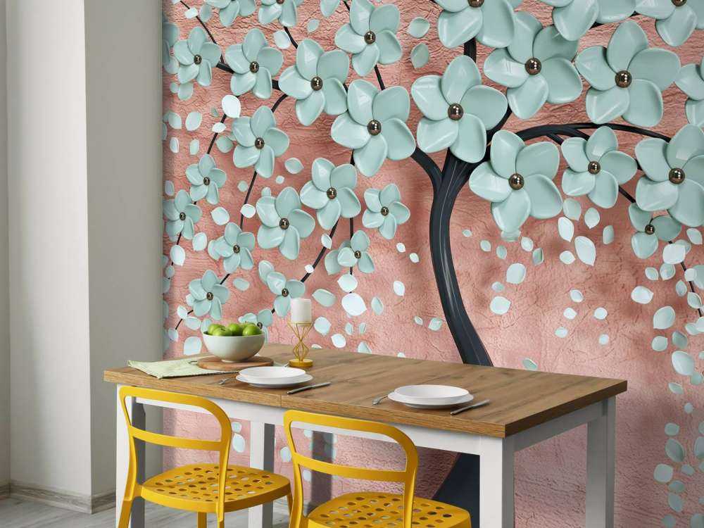 Black fantasy tree with mint flowers