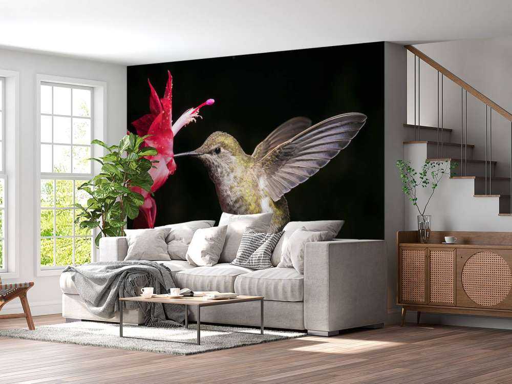 Hummingbird with red flower