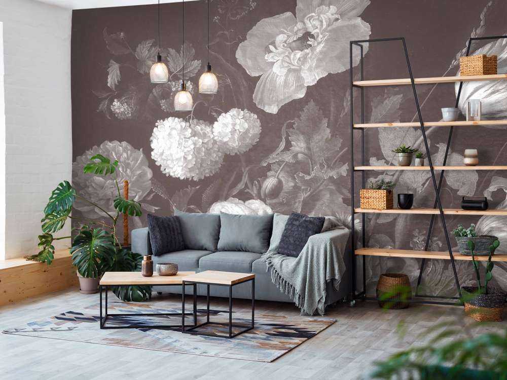 Baroque flowers still life - dark sepia