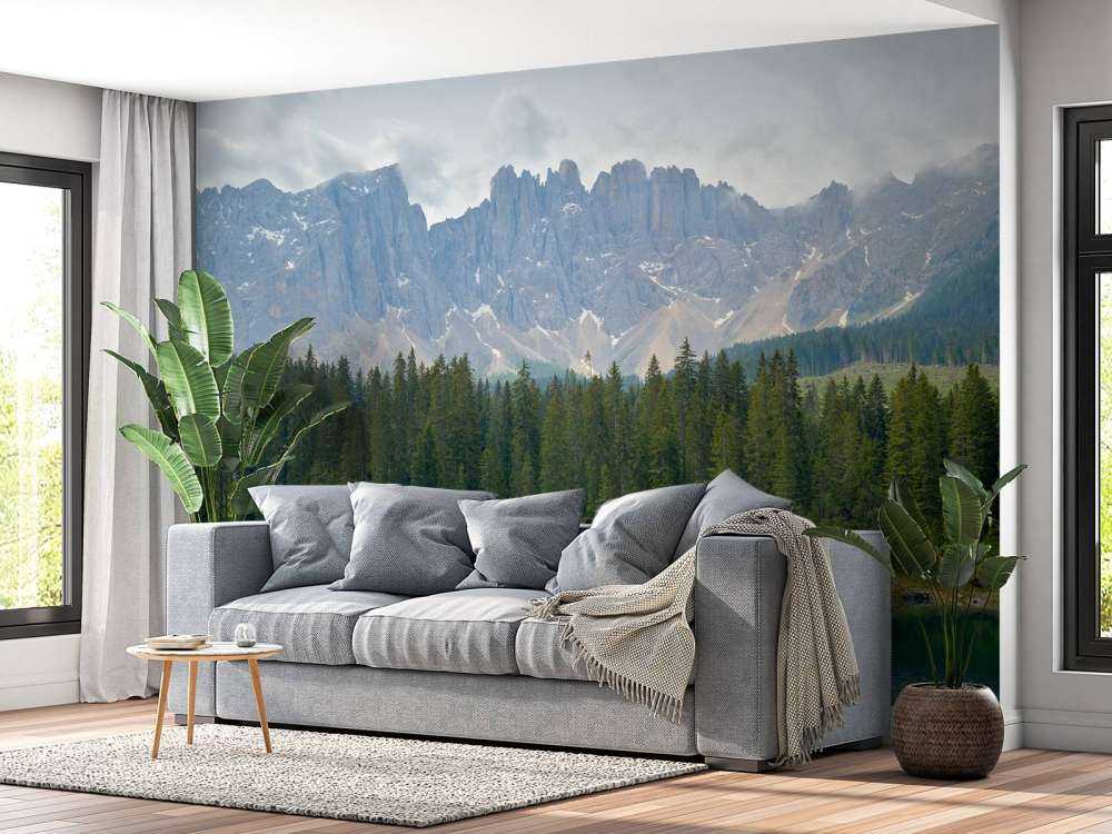 Tree line at mountain lake