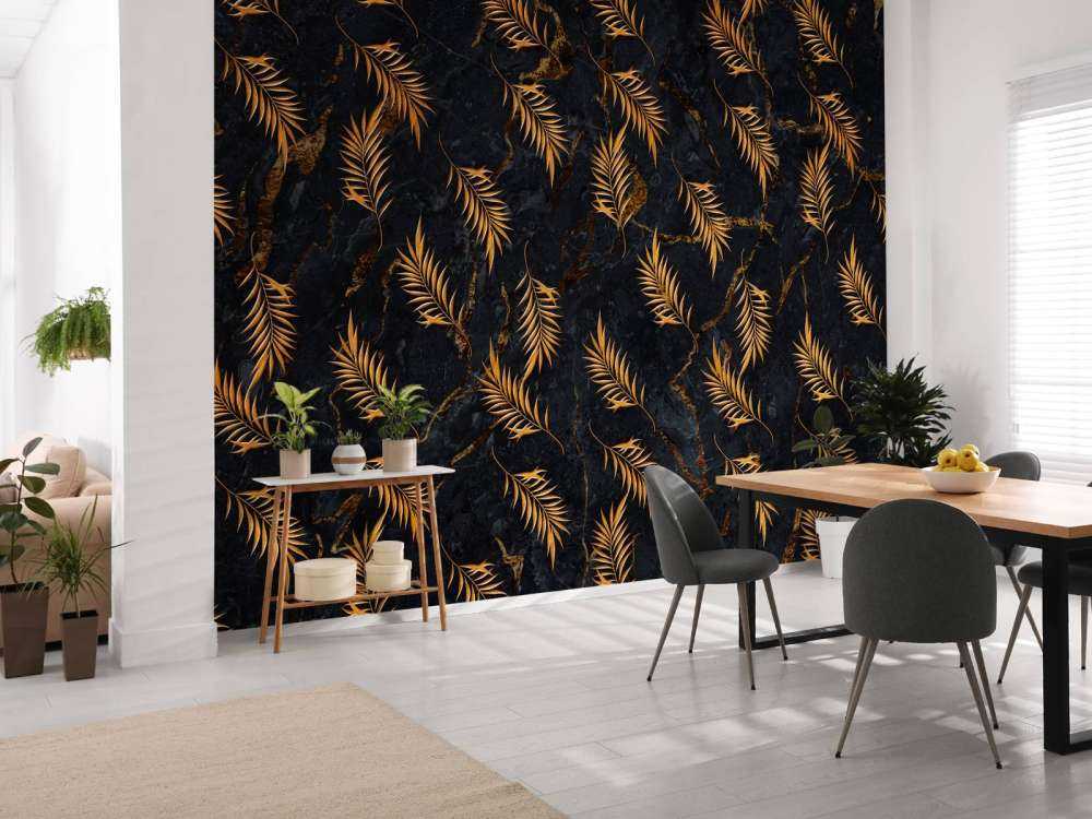 Tropical leaves on marble