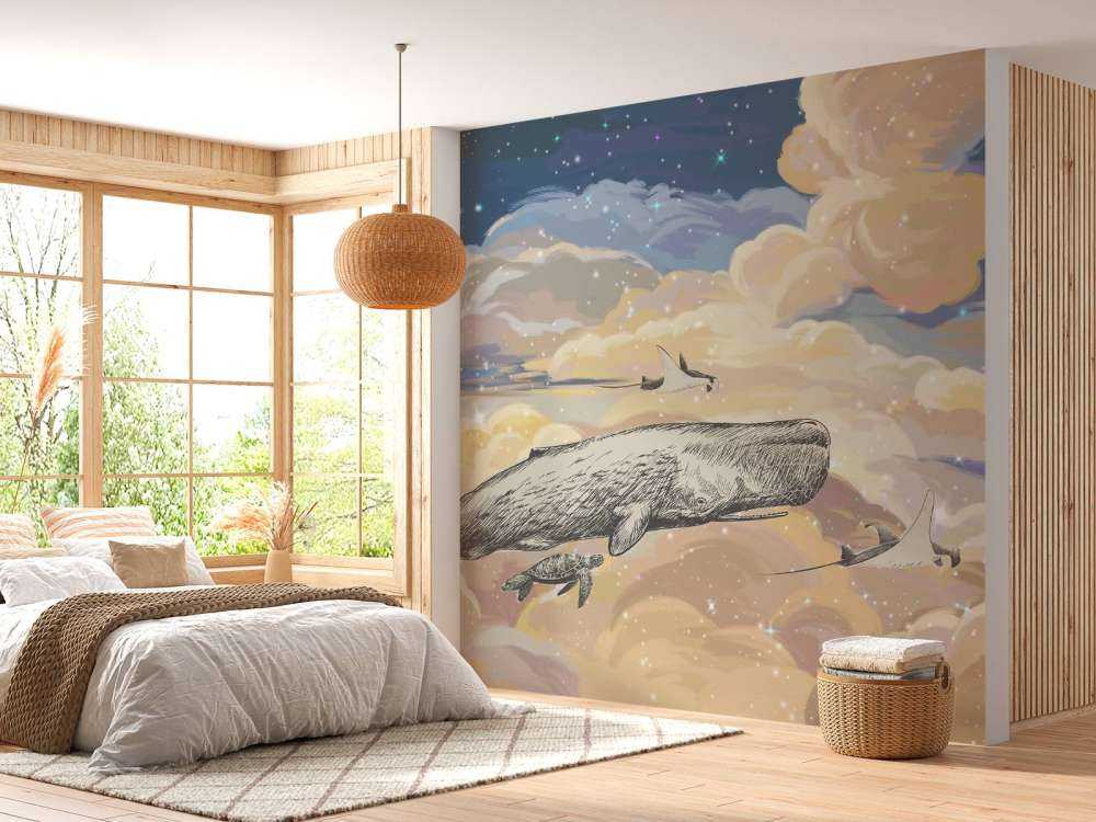 Whale swimming through the clouds