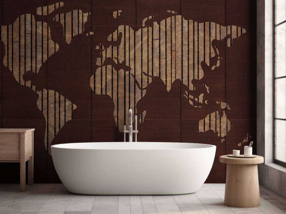 World map with wood structure