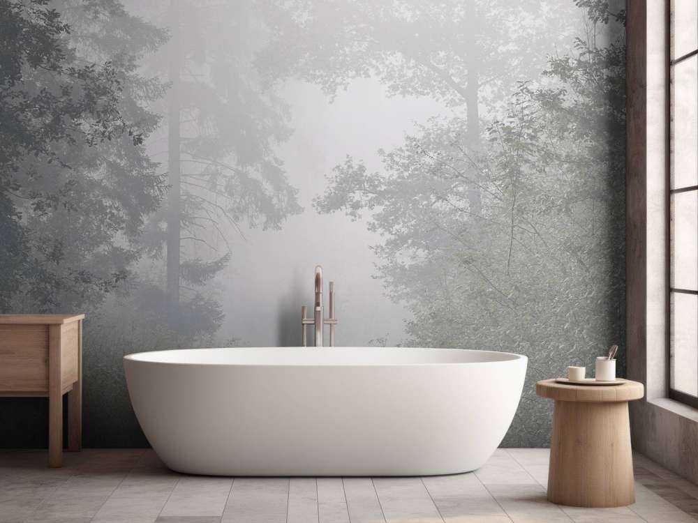 Road through misty forest