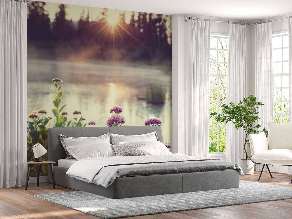 Evaporating lake with flowers