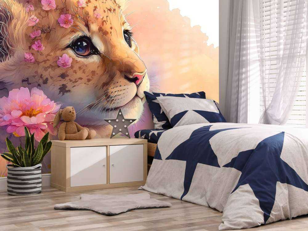 Dreamy puppy among the flowers