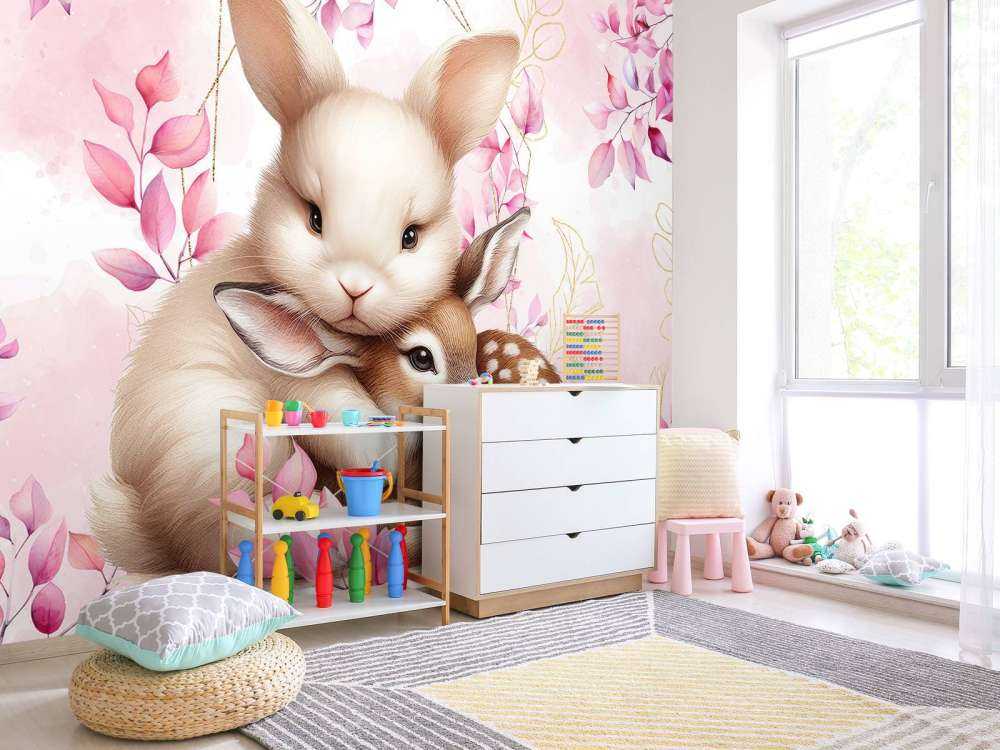 Loving rabbit and little deer