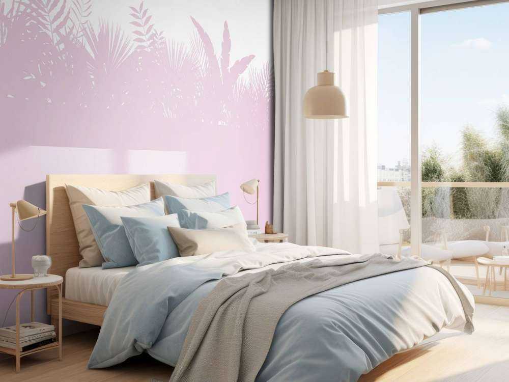 Silhouettes palm leaves, pink